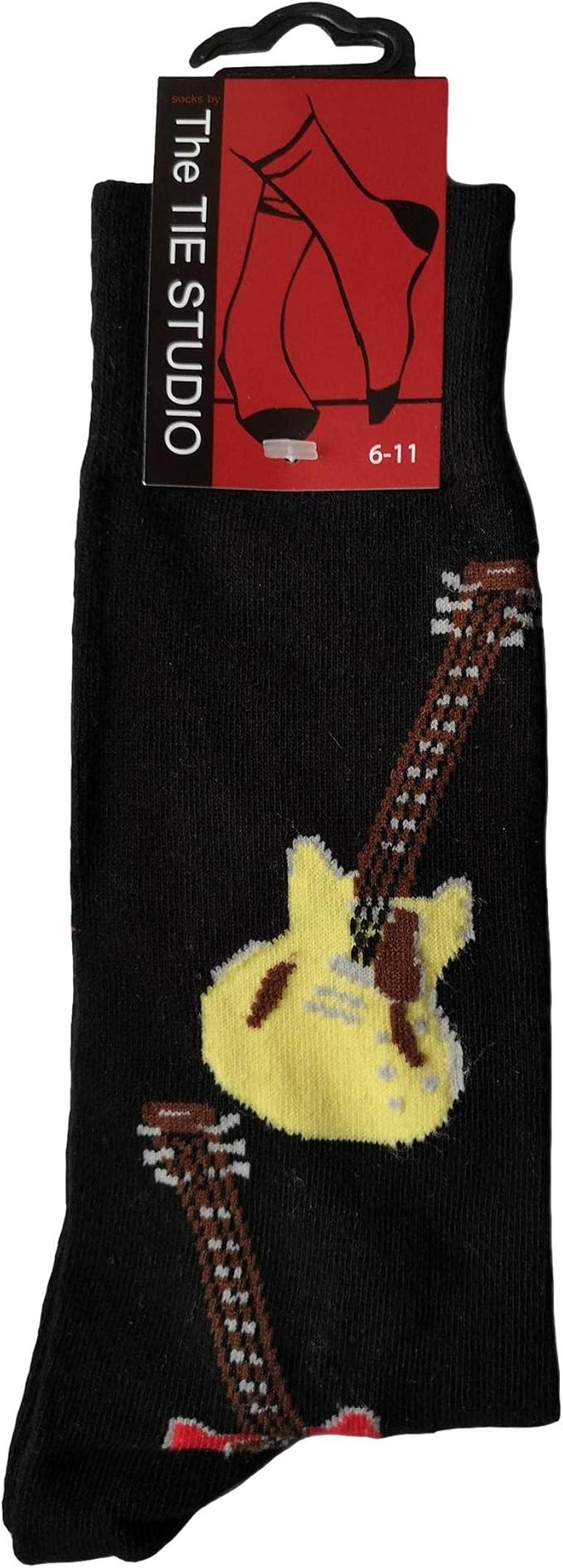 Men's Guitar by Socks Calzini Con Chitarre Red & Yellow, 6-11