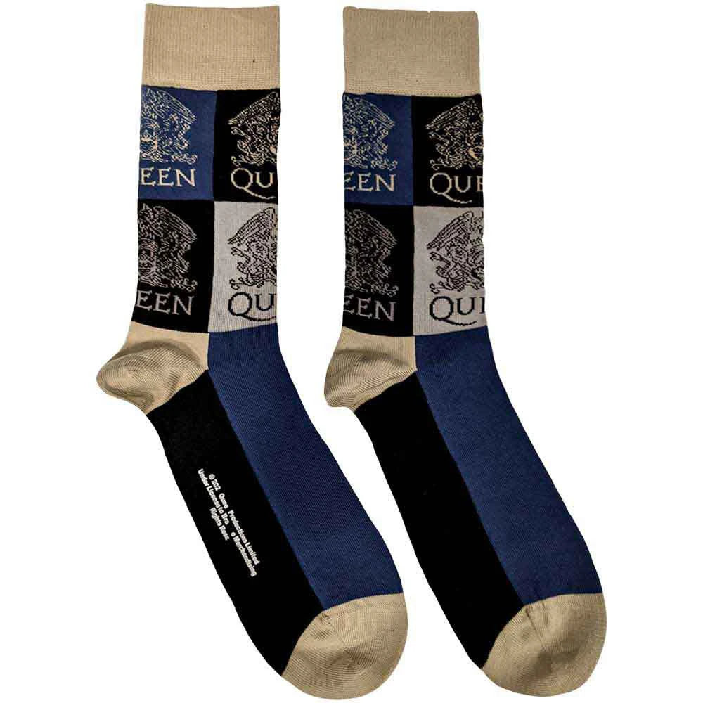 Queen Unisex Ankle Socks: Crest Blocks (Navy Blue) (UK Size 7-11)